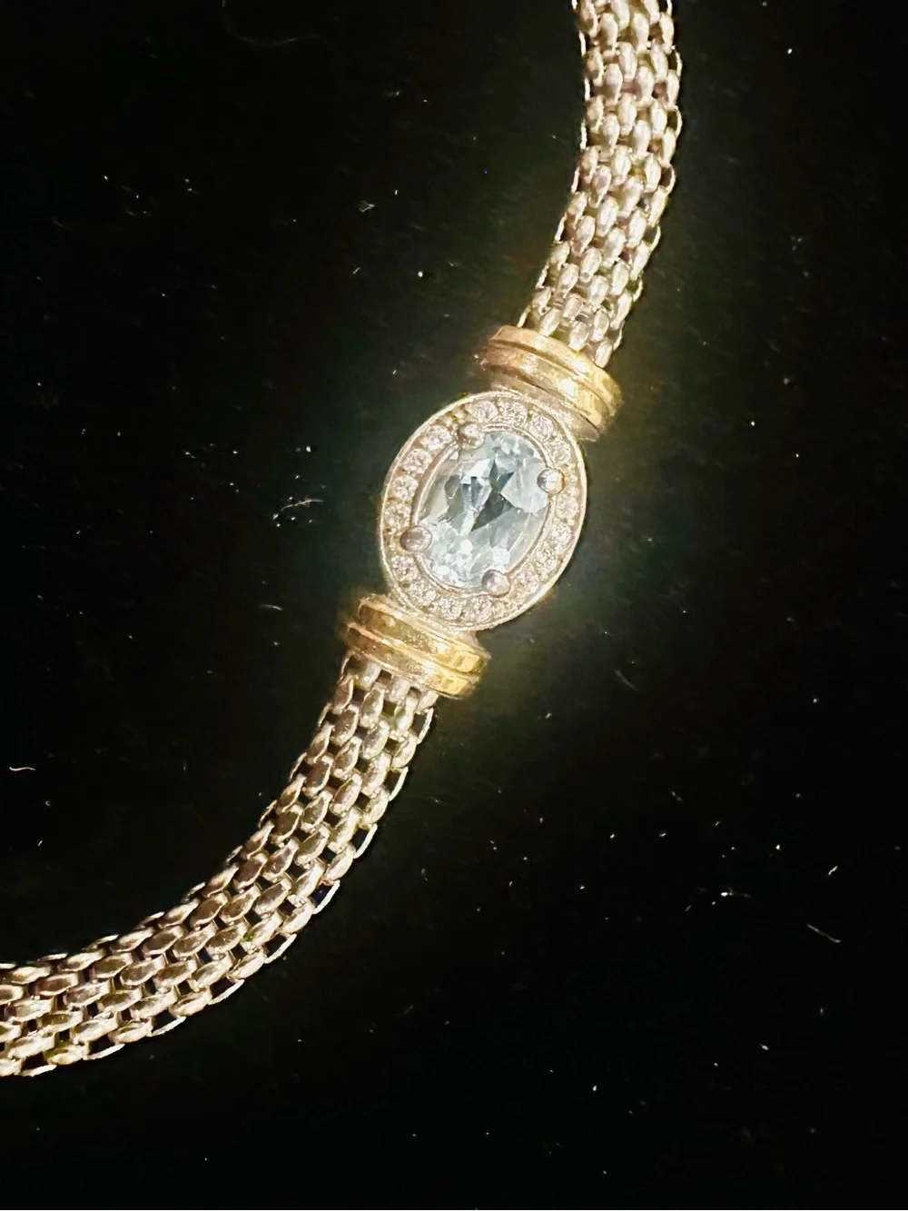 New 14K Solid Gold bracelet w Blue Topaz & 925 silver thick mesh bracelet